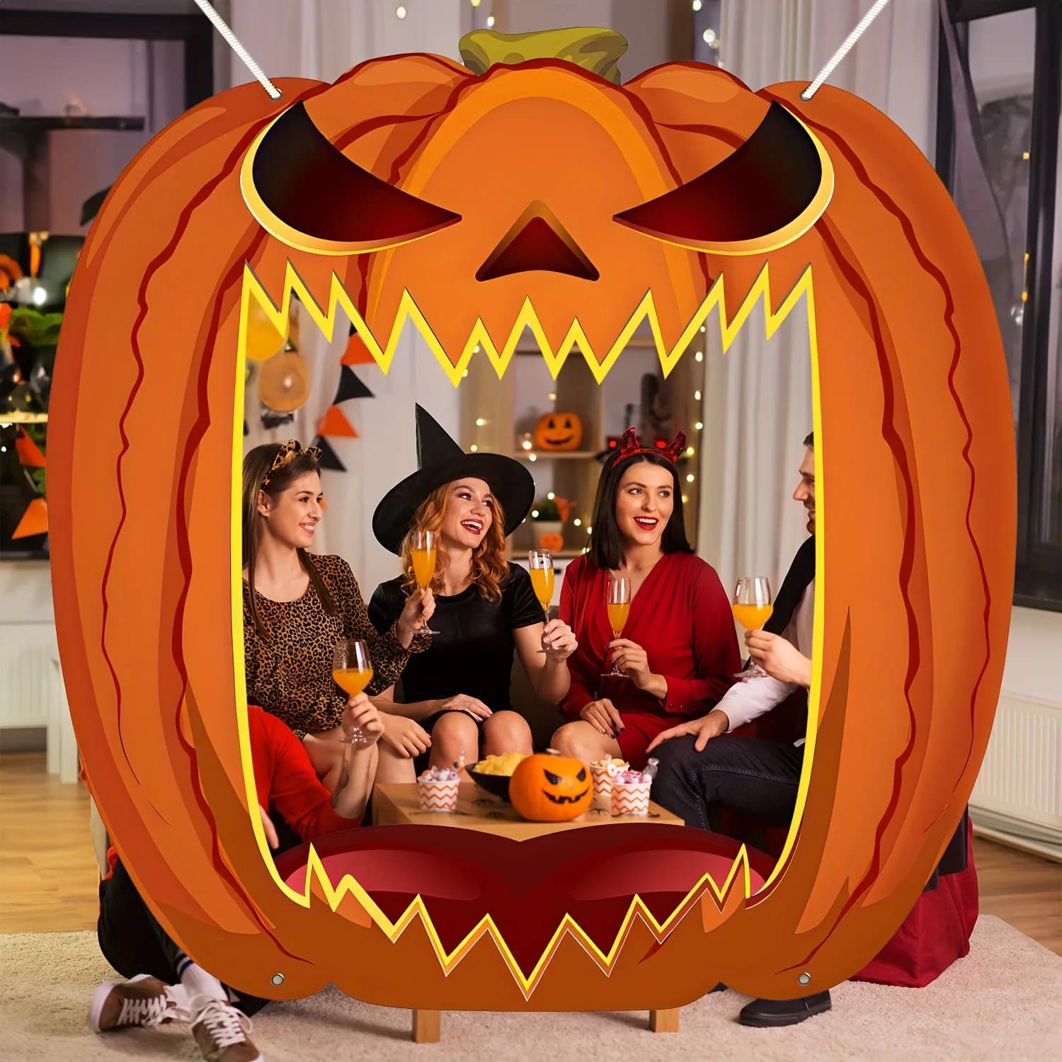 Giant Jack O Lantern Photo Booth Frame Scary Pumpkin Cutout Selfie Prop for Halloween Party Front Porch Wall Decor Supplies