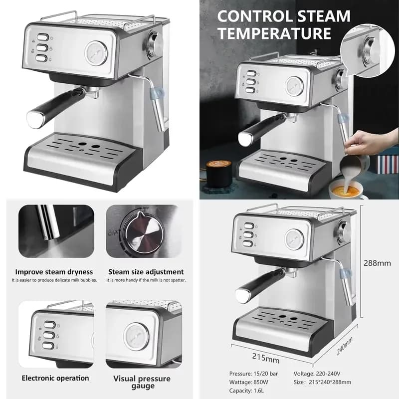 【2026】 Italian 19 Bar Espresso Coffee Maker Automatic Cappuccino Machine Programmable for Household or Hotel Use Electric