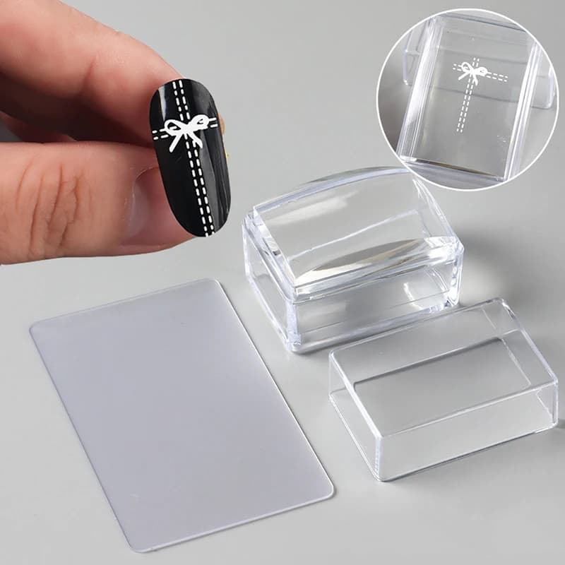 Stamper per nail art rettangolare trasparente con raschietto Strumento per trasferimento testa in silicone Manicure per timbratura francese con gelatina trasparente veloce