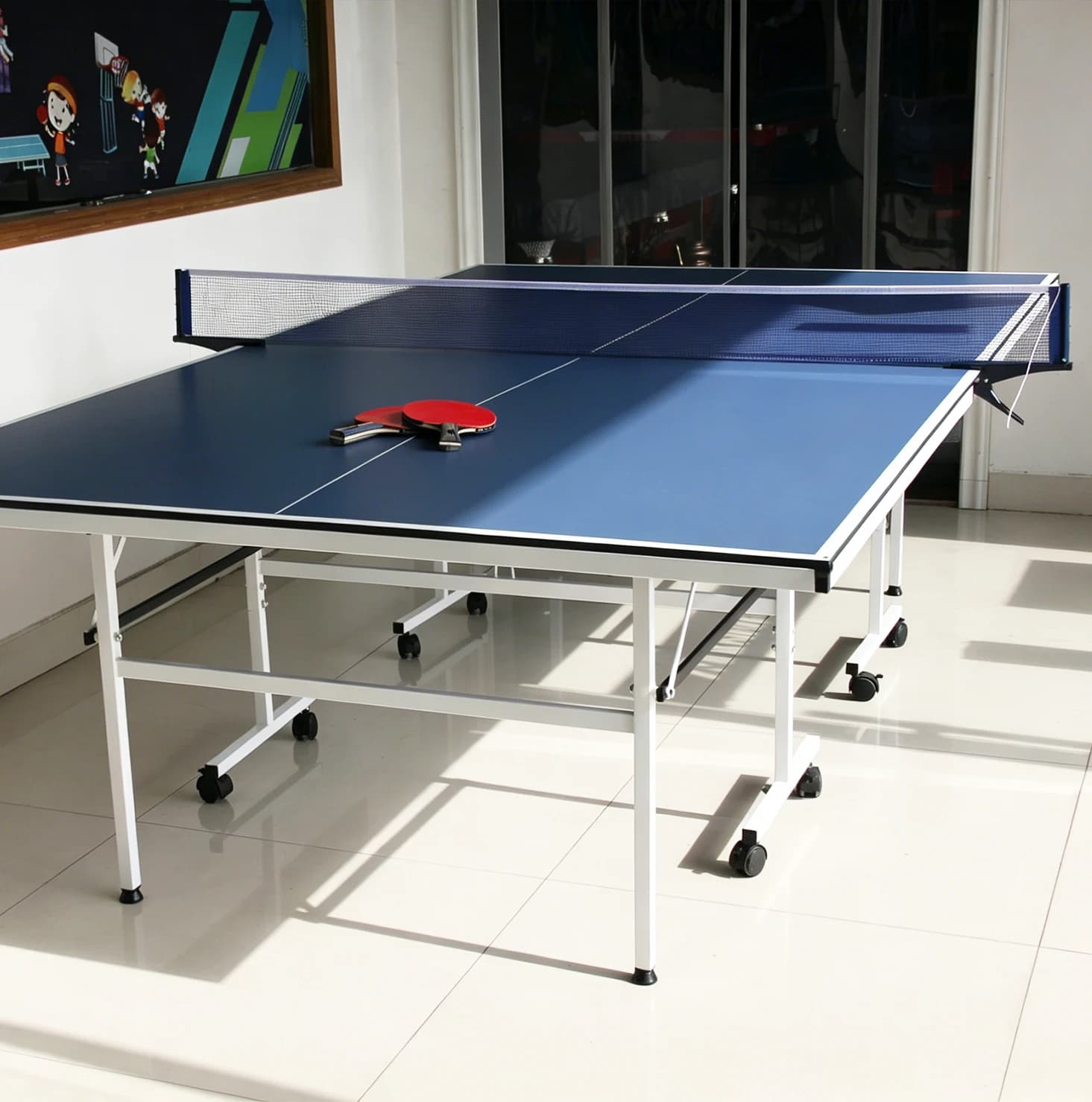 Indoor Table Tennis Table Foldable Standard Panel Training Mobile with Wheels and Balls