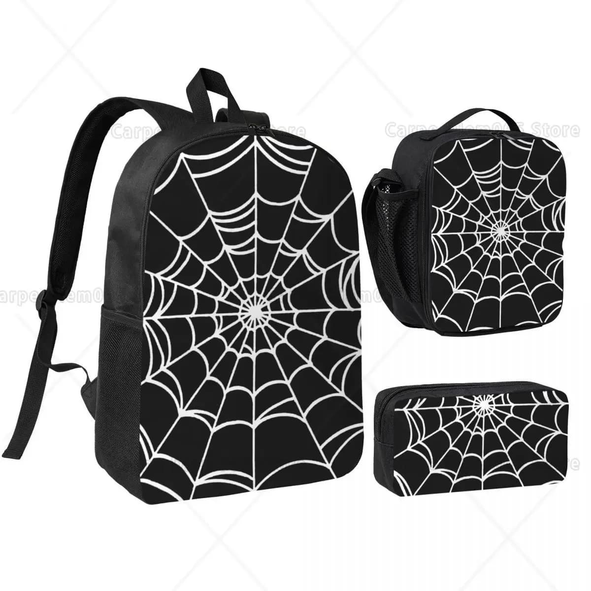 Set di zaini con stampe di ragno Web nero per borse per penne per bambini Set di zaini con portapranzo per zaino per studenti delle scuole