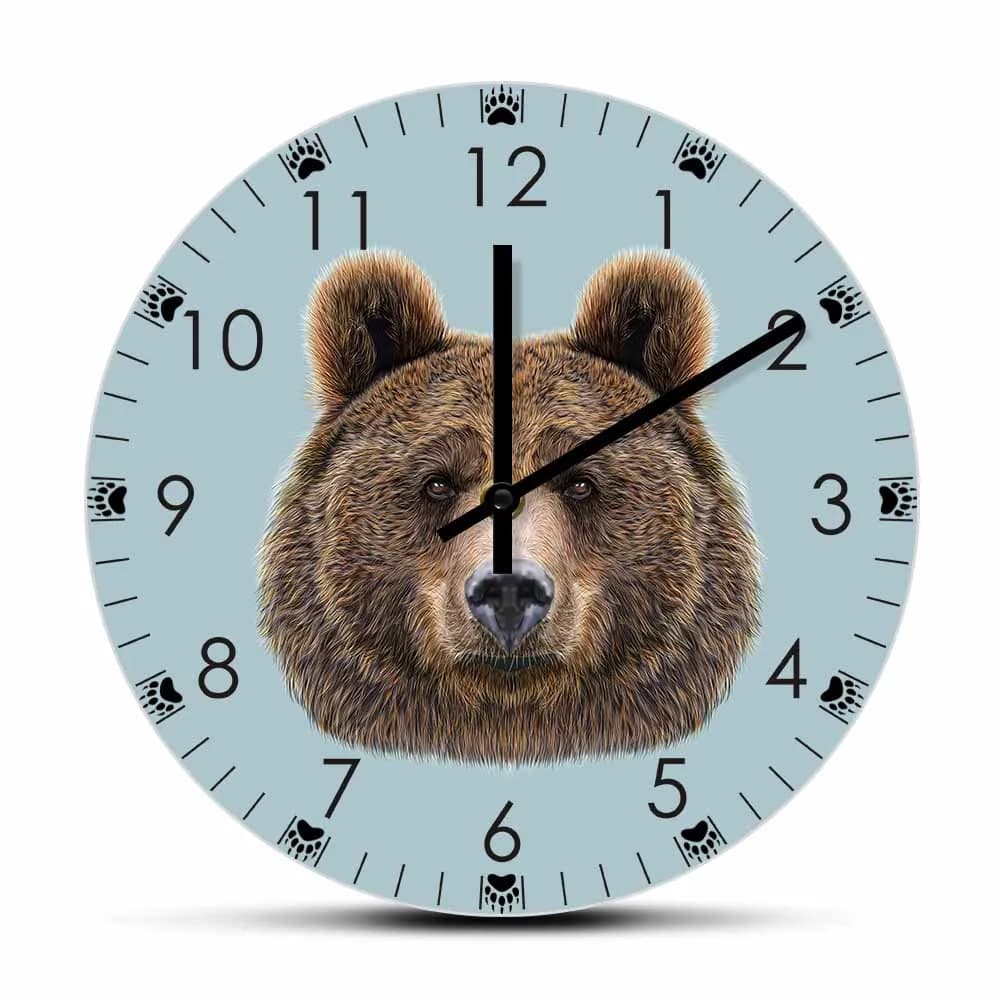 Orologio da Parete con Ritratto di Orso e Zampe, Decorazione per Camera da Letto, Arredamento Moderno per Casa, Silenzioso Orologio al Quarzo