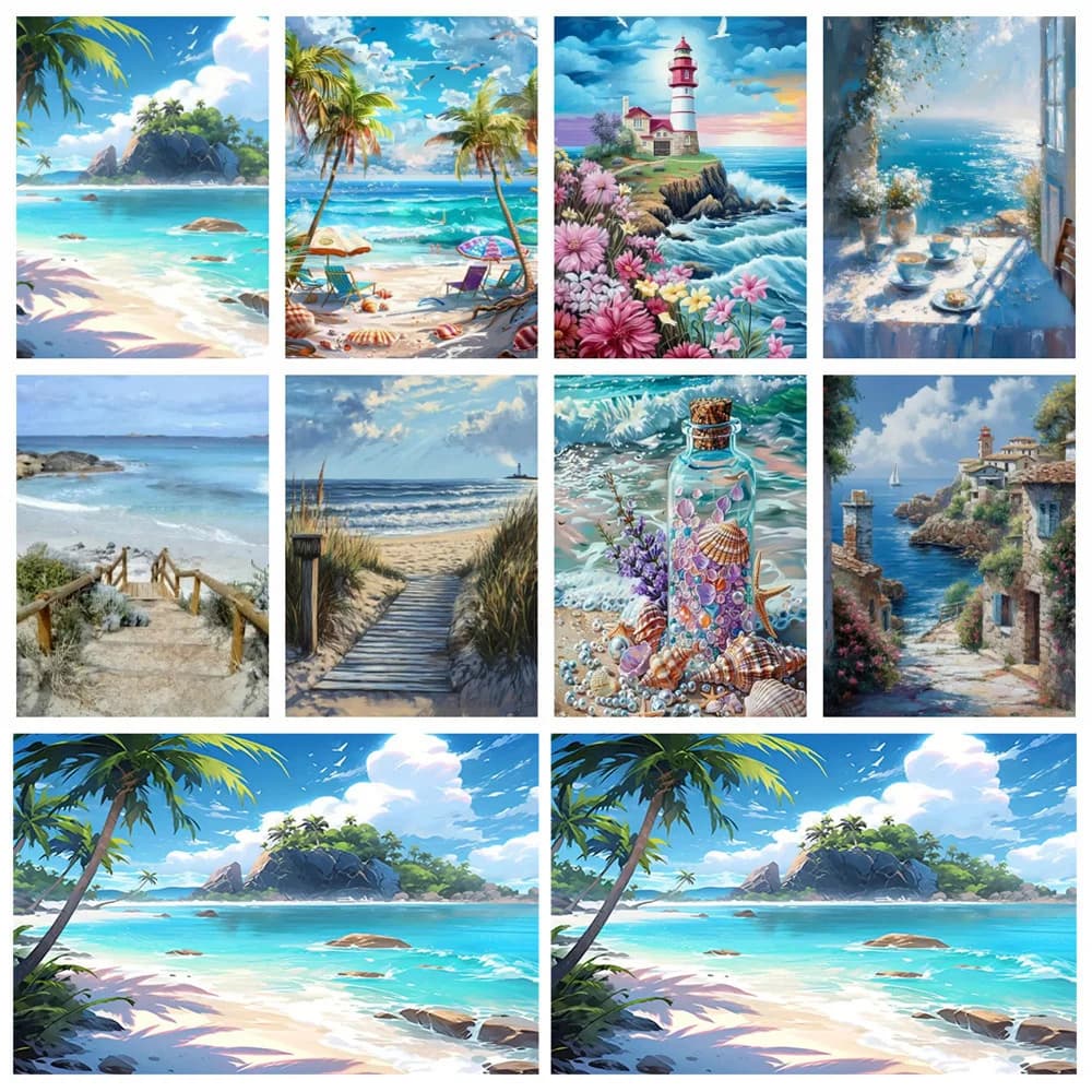 AZQSD 5D Diy Diamond Painting Seaside Landscape Beach Full Round Drill 30X40cm Embroidery Home Decoration Cross Stitch