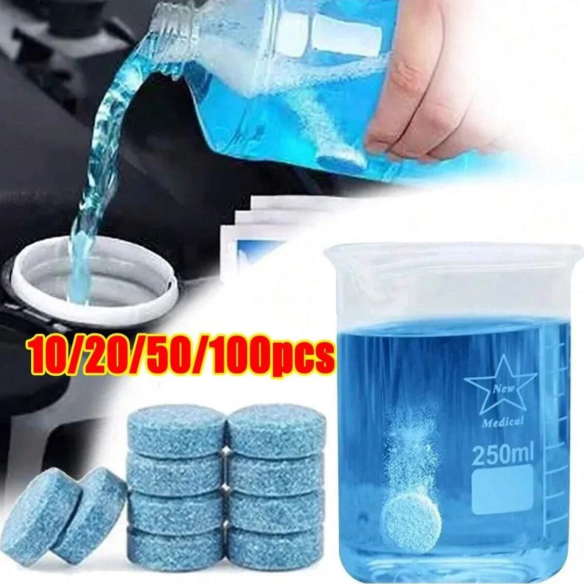 2/100Pcs High Concentration Effervescent Tablets, Anti-Fog Agent - For Degreasing and Defogging, Clean Glass Instantly