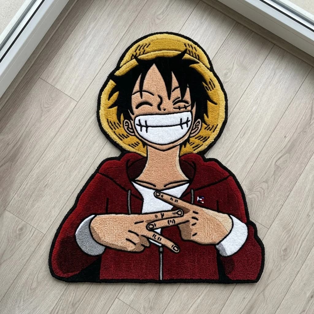 One Piece Luffy Shaped Anime Rug Non-Slip Area Carpet Washable Manga Floor Mat for Living Room Bedroom Fans Gift