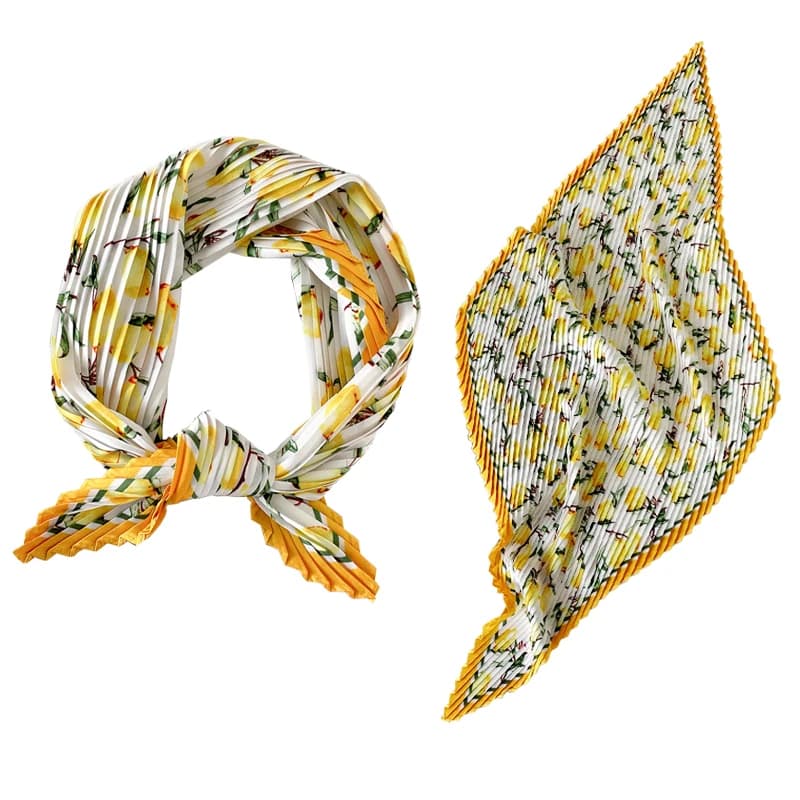 2025 TOP 70CM Square Scarf Small Folded Lemon Yellow Printed Women's Slide Handmade Scarf Floral Print Silk Neck Handkerchief Bandana
