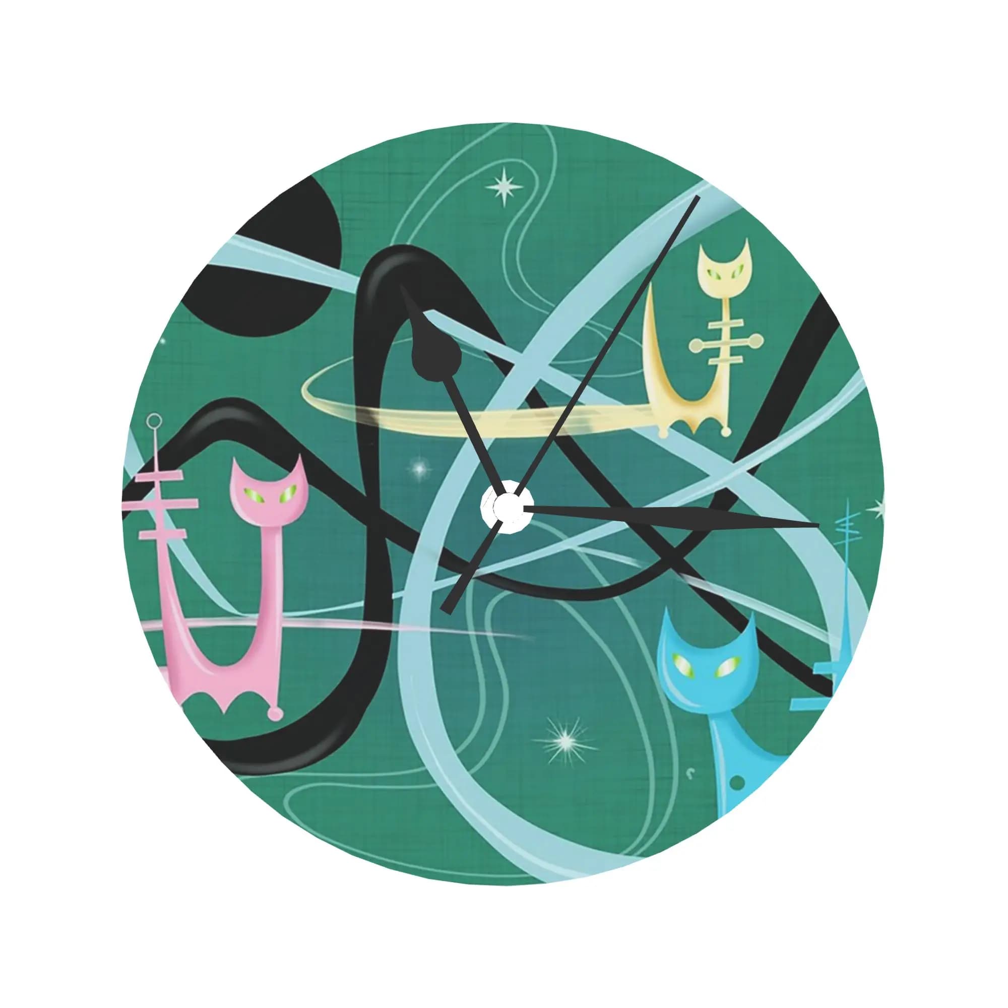Atomic rocket cats in space Wall clock Room decoration Quiet round watch for bedroom Living room Kitchen Home