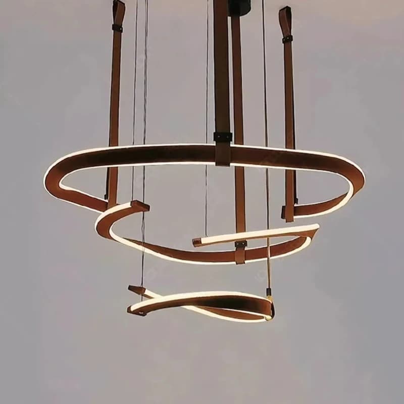 Postmoderno Anello in pelle rossa Spiral Vortex Lampadario a LED Lustro a soffitto per isola cucina Camera da letto Sala reception Dimmerabile
