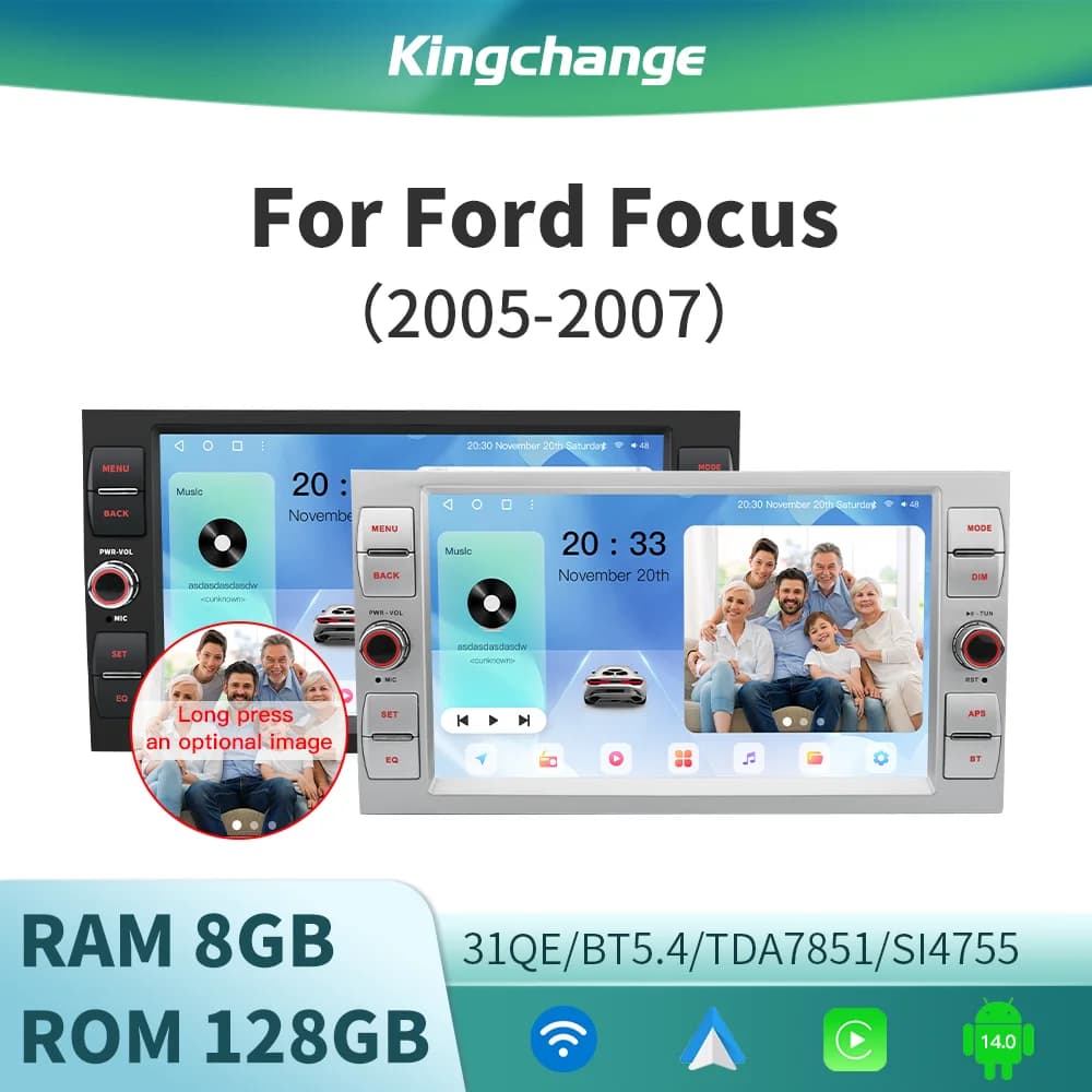 Kingchange Android 14 8" 2 Din Autoradio Multimediale per Ford Focus 2 Kuga Fiesta Mondeo 4 C-Max CarPlay Auto BT 360 WIFI