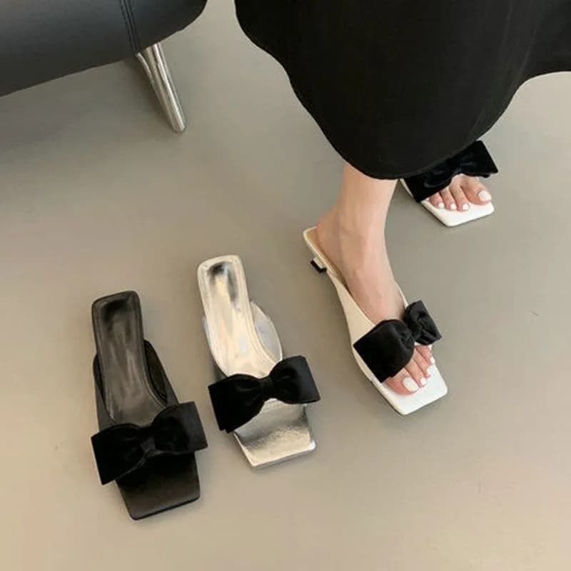 Sandali Estivi Donna 2026 con Fiocco e Punta Quadrata, Ciabatte Comode Open Toe con Tacco Alto Casual 3344