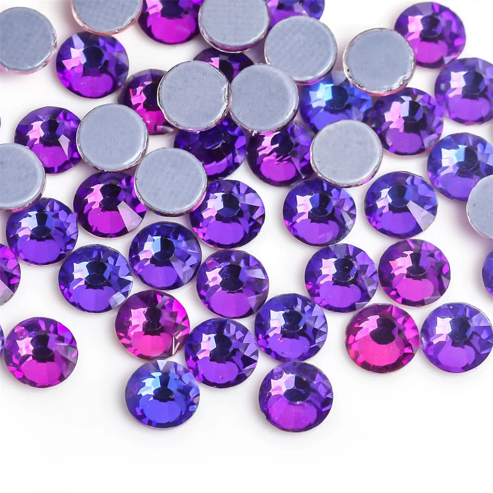 Nuovo velluto viola cristallo AB migliori DMC Hot Fix strass, vetro Strass Hotfix ferro su strass cucito e decorazioni in tessuto