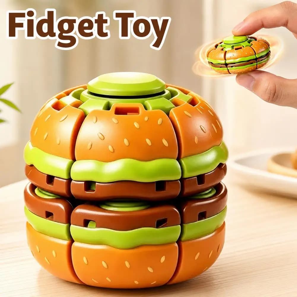 Hamburger Gyroscope Toy Fidget Spinner Rotating Stress Ball for Anxiety Autism ADHD Portable Desktop Plaything for Boys Girls