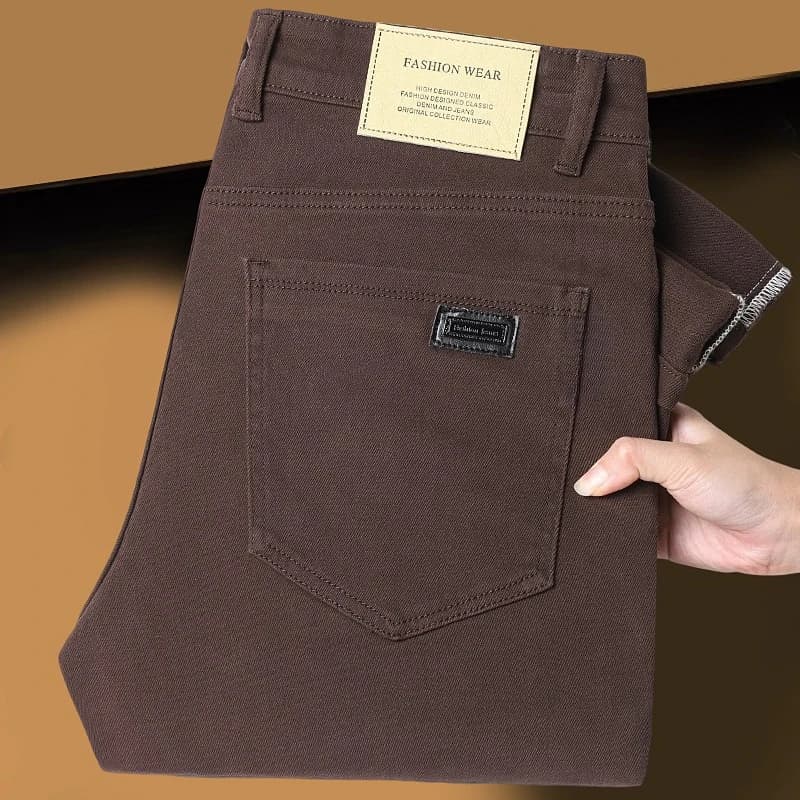New Slim Men's Jeans Spring-Autumn 2026, Elasticized Denim Pants Brown, Fashion Casual Business, Sizes 28-44