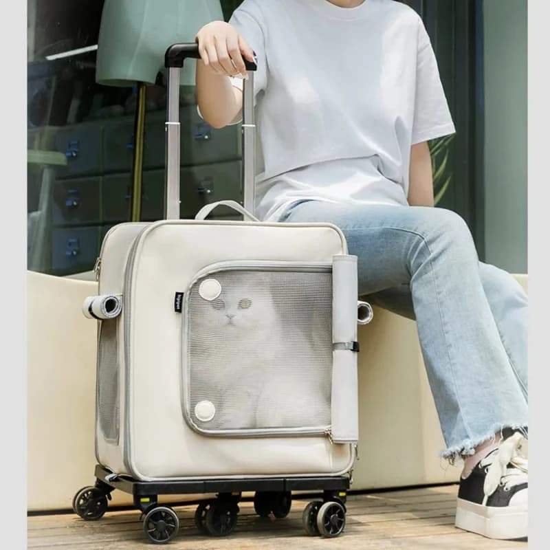 Portable Pet Rolling Suitcase Large Capacity Breathable Dog Carrier Lightweight Cooling Trolley Case Universal Cat Carrier Crate