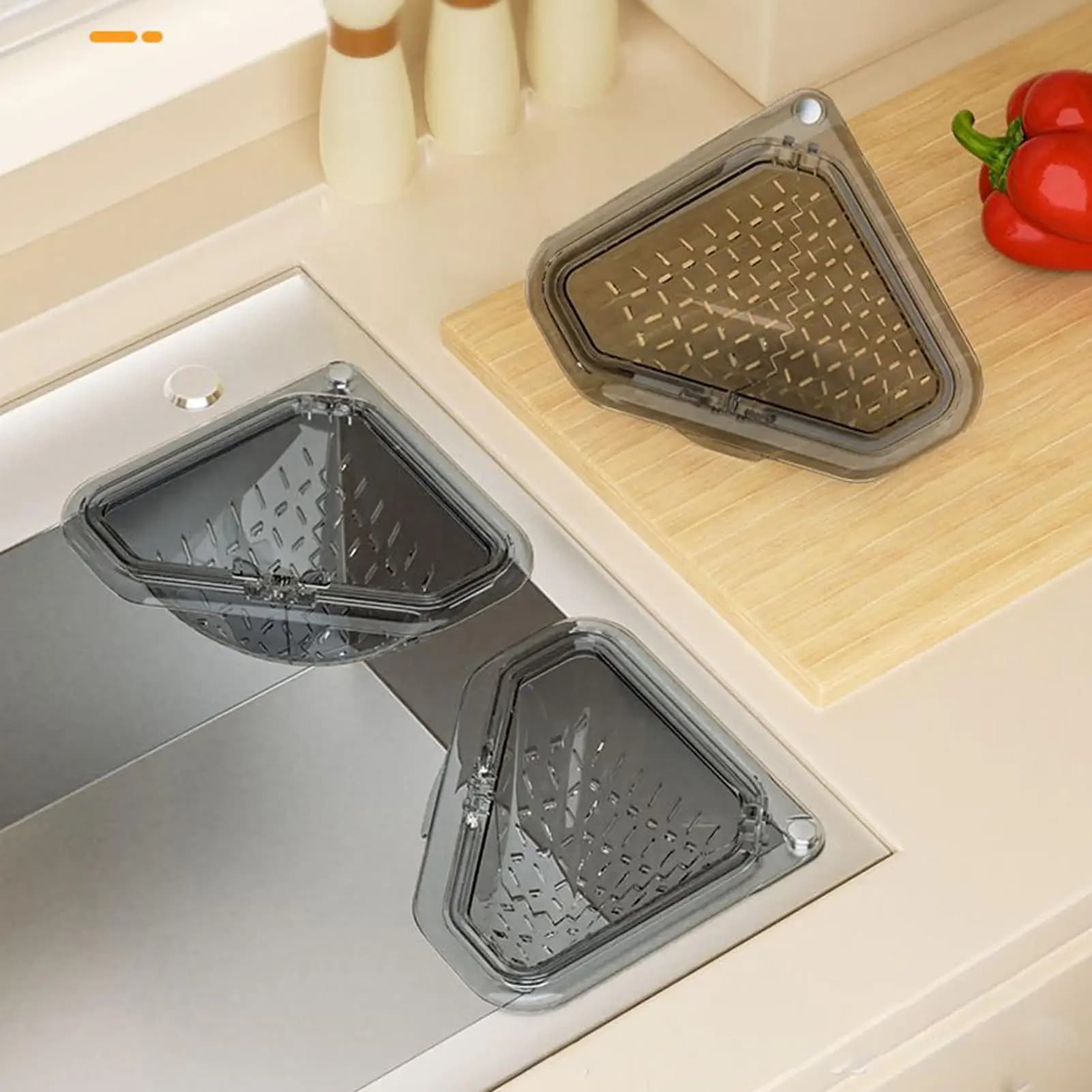 Lavello Catcher Cestino angolare Aspirazione magnetica Drenaggio Triangolo Stendino Senza trapano Pulizia della cucina Cestini di scarico