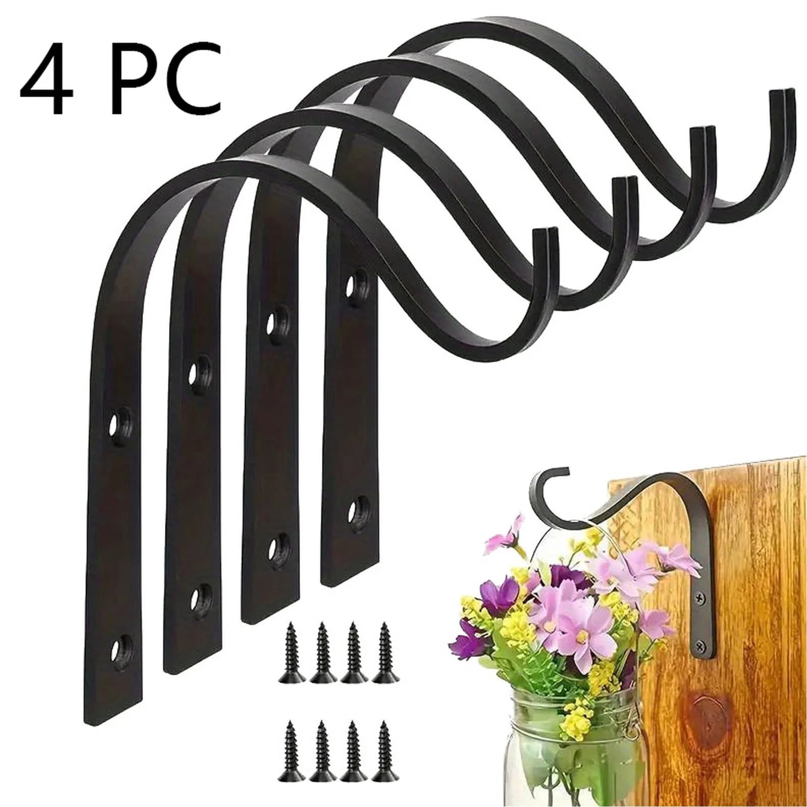 4pcs Iron Wall Hooks for Hanging Flower Baskets and Clothes Multifunction Durable Hooks for Bird Feeders, Wind Chimes and Sconce