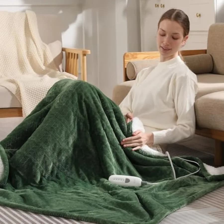 Coperta Elettrica Matrimoniale 157x213 cm, Coperta Riscaldante con Motivo a Grano, Ultra Morbida in Flanella e Sherpa Spessa, con 5 Livelli di Calore e 1 Funzione