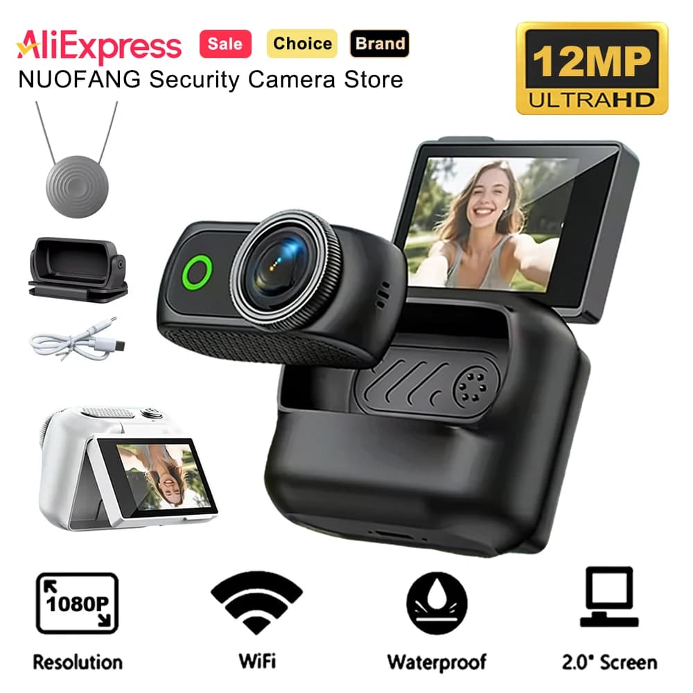 Videocamera Sportiva Flip Screen Thumb 1080P Indossabile Magnetica con Clip per Collana e Cappello, Registrazione a Mani Libere, Videocamera Portatile