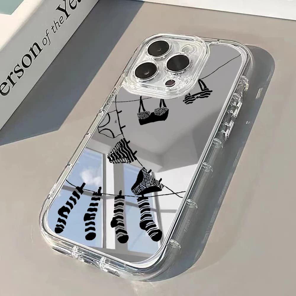 Custodia per telefono divertente con linee semplici e specchio a cuscino d'aria per iPhone 17 13 12 11 Pro Max 14 15 16 Pro XR XS 7 8 Plus 17Air, cover morbida in TPU