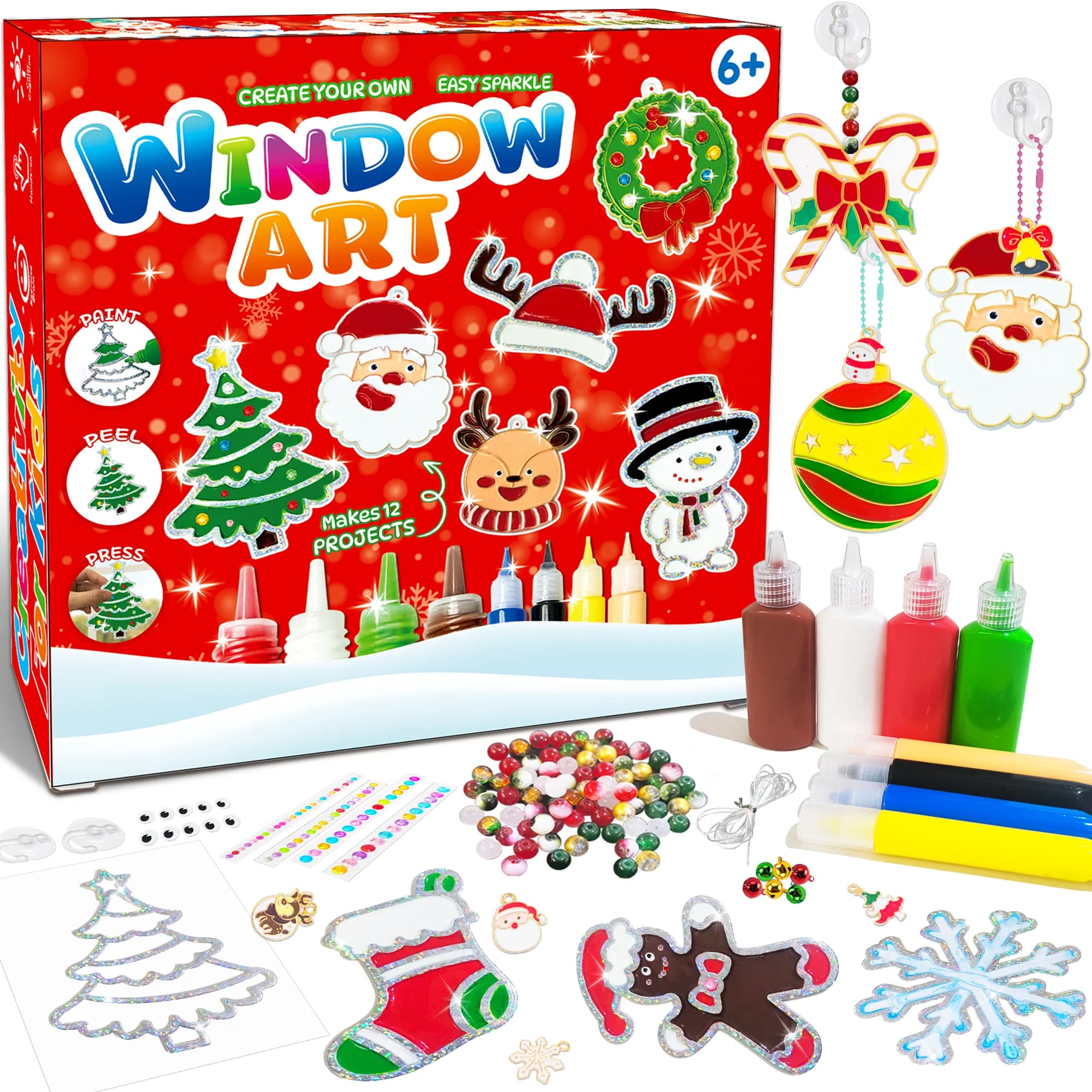 DIY Window Paint Art, 208pcs Christmas Craft Kits for Christmas Party, Window Diy Paint Art Make Your Own Window Clings