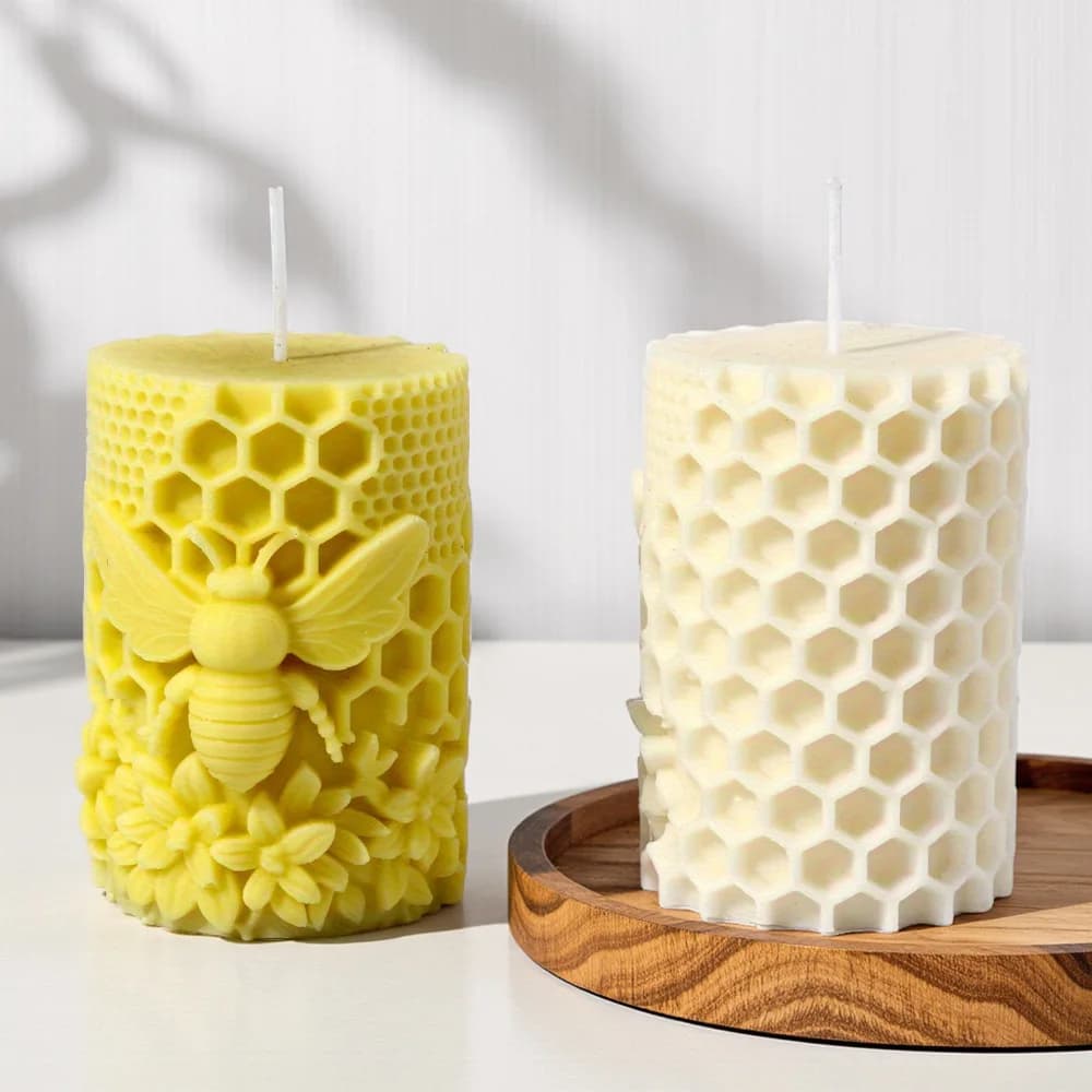 3D Silicone Mould in Nido d'Ape for Candles in Pillar, Fai da Te, con Rilievo a Ape e Fiore, per Candele Cilindriche a Nido d'Ape, Aromaterapia, Gesso e Decorazioni