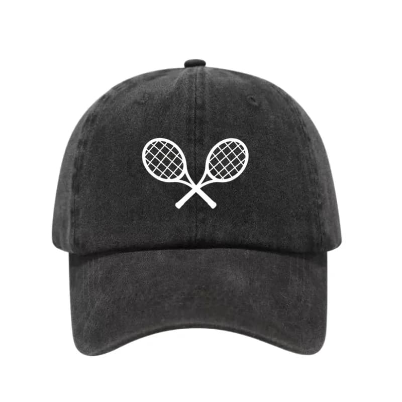 Tennis Racket Printed Washed Cotton Adjustable Baseball Cap Classic Snapback Dad Hat Breathable Hat Golf Fishing Outdoor Sun Cap