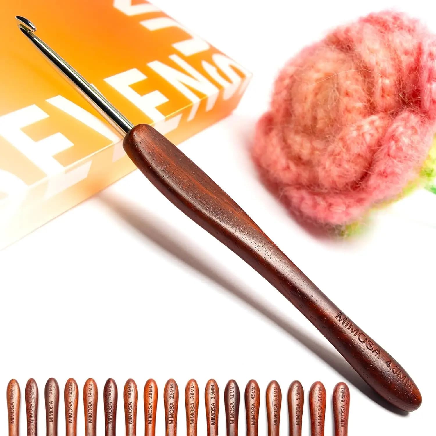 Uncinetto singolo da 4 mm, ergonomico in acciaio inossidabile con manico in legno per mani artritiche, regali per la festa della mamma