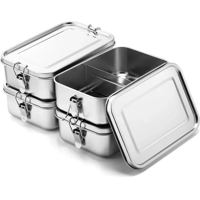 Stainless Steel 304 Container 1200/2400ml, Bento box with snap closure, Suitable for Work and School