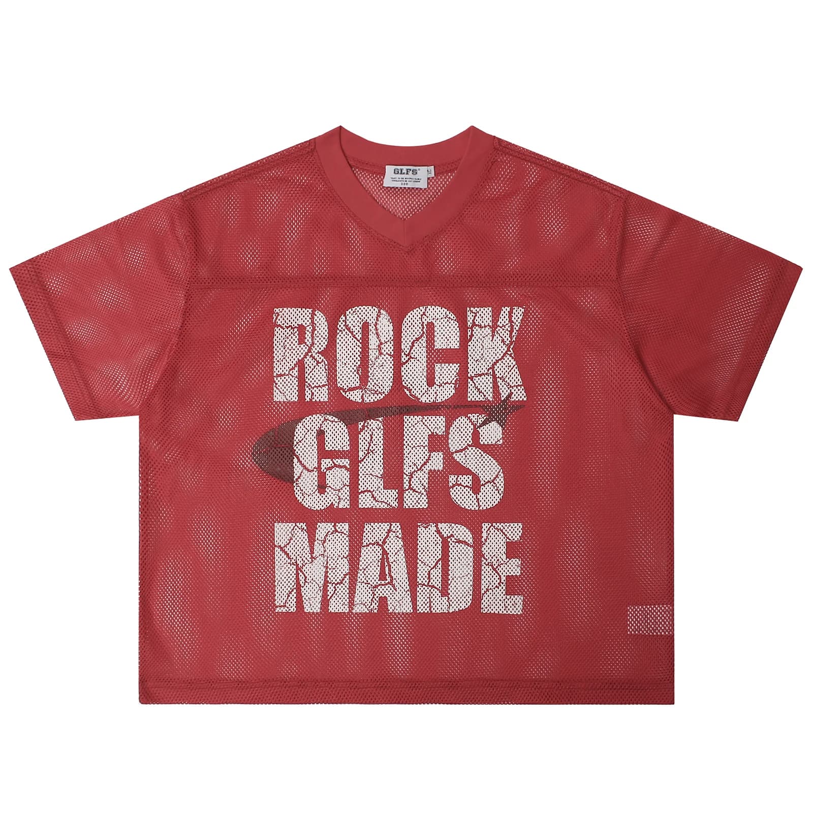 American Street Creative Letter Printed Mesh Tshirts Wide V-neck Jersey for Men and Women Casual Loose Sports T-shirt Red Black