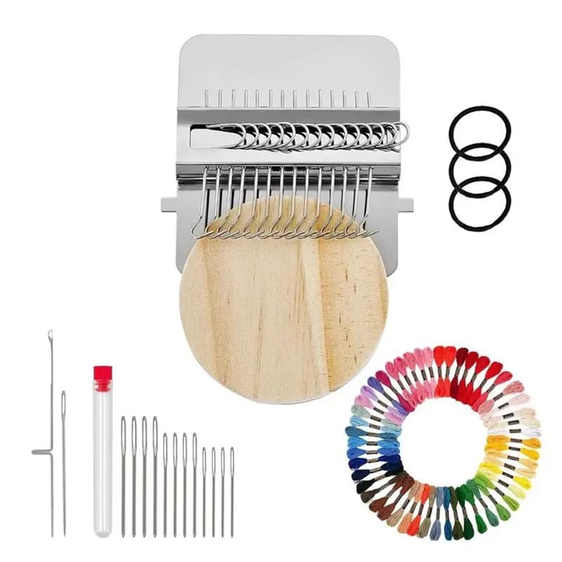 B08B-Yarn Weave Machine Mini Darning Loom Kit Clothes Repair Tool For Visible Mending With Needles And Colorful Threads
