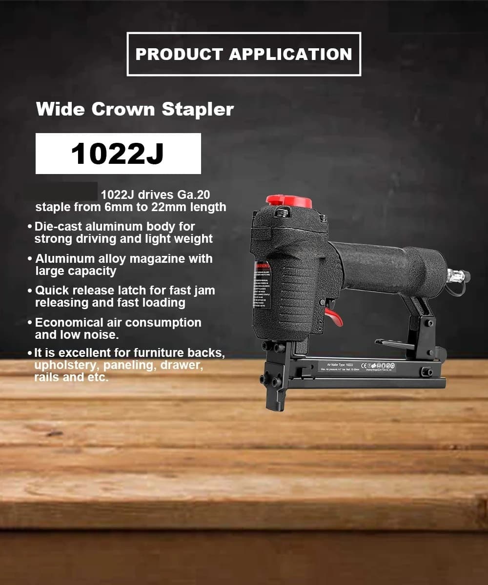 1022J Ga20 Wide Crown Stapler Pneumatic Du ty Nailers Fast Tools Compressor Air Stapler for Furniture