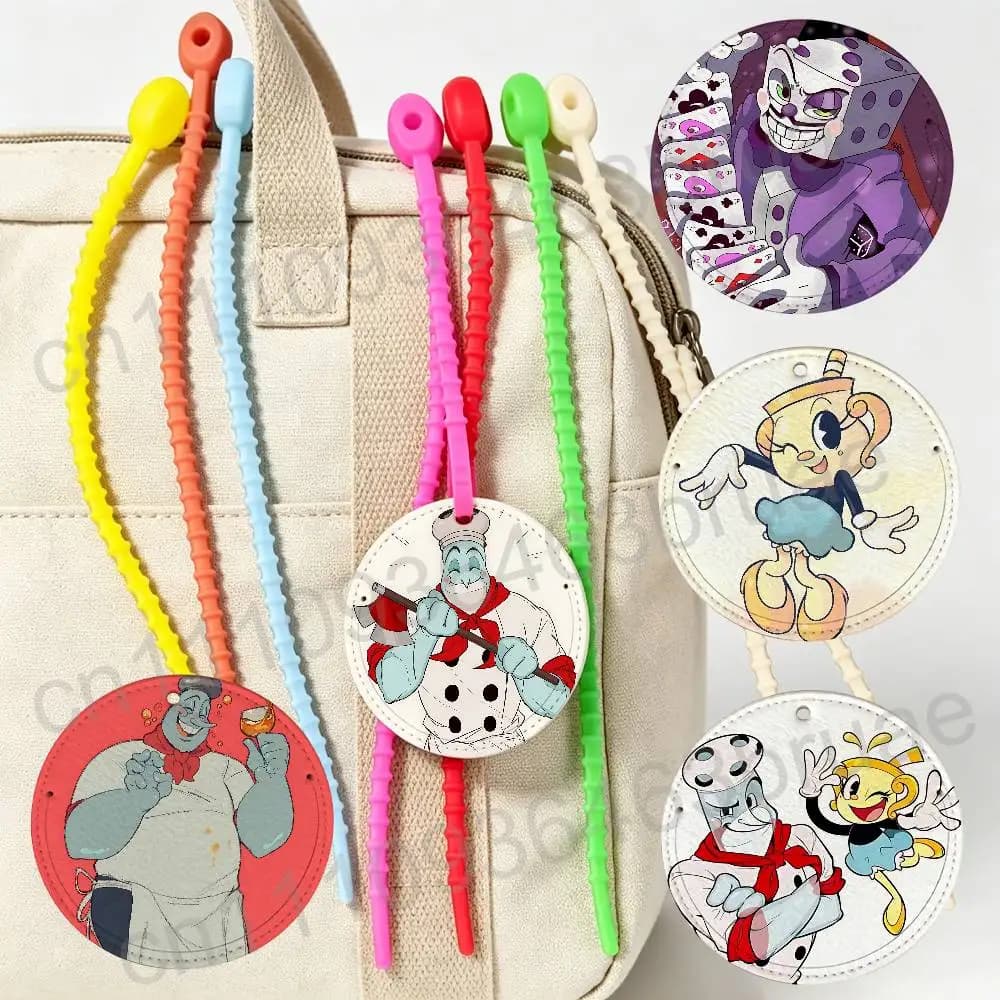 Etichetta per bagagli antifurto Cuphead, ciondolo per zaino, targhetta da viaggio con motivo, targhetta portatile per nome e indirizzo, ispirata al gioco Chef Saltbaker King Dice