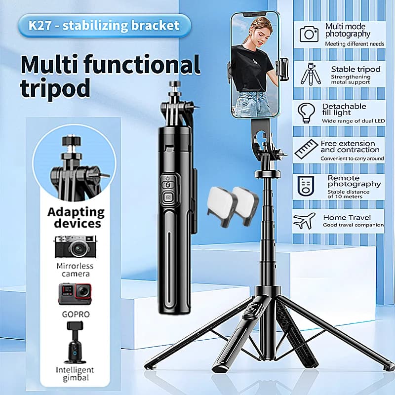 FGCLSY Per Xiaomi Selfie Stick con luce di riempimento LED Bluetooth wireless Treppiede esteso con otturatore remoto per telefono Android IOS