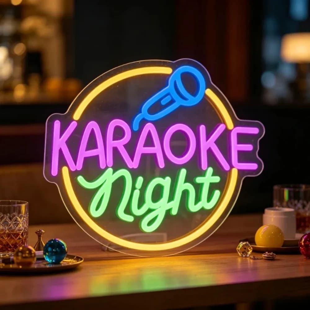 Insegna LED Neon Microfono Karaoke Dimmerabile USB per Casa, Bar, Pub, Men Cave, Decorazioni per la Casa, Feste Musicali, Illuminazione Scenica