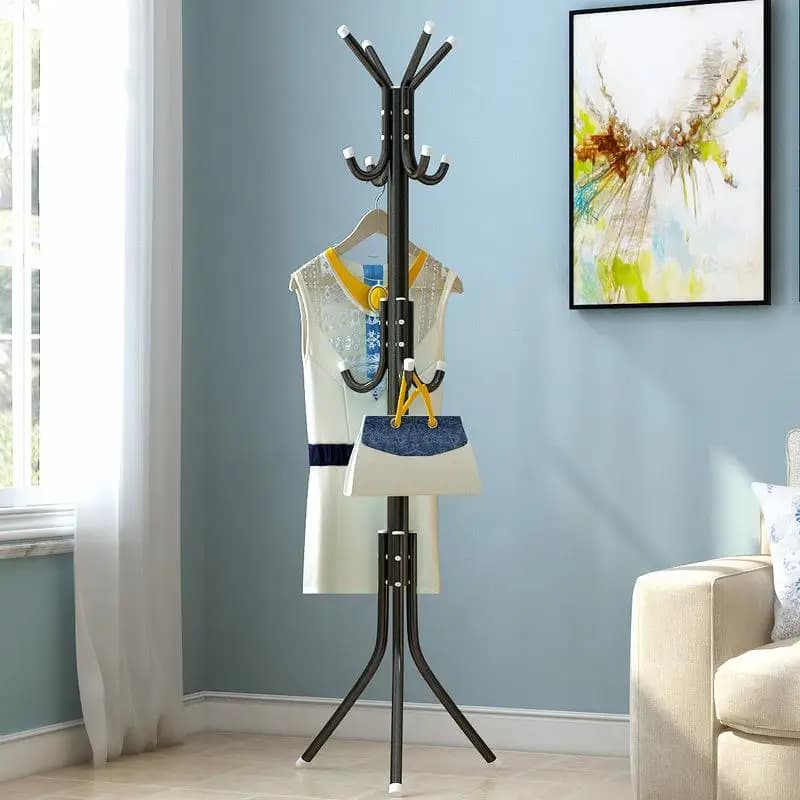 12 Hook Metal Cot Rack Freestanding Organizer for Coats Hats Jackets Purses Hall Tree Three-Tier Design Easy Storage Solution for Home Furniture