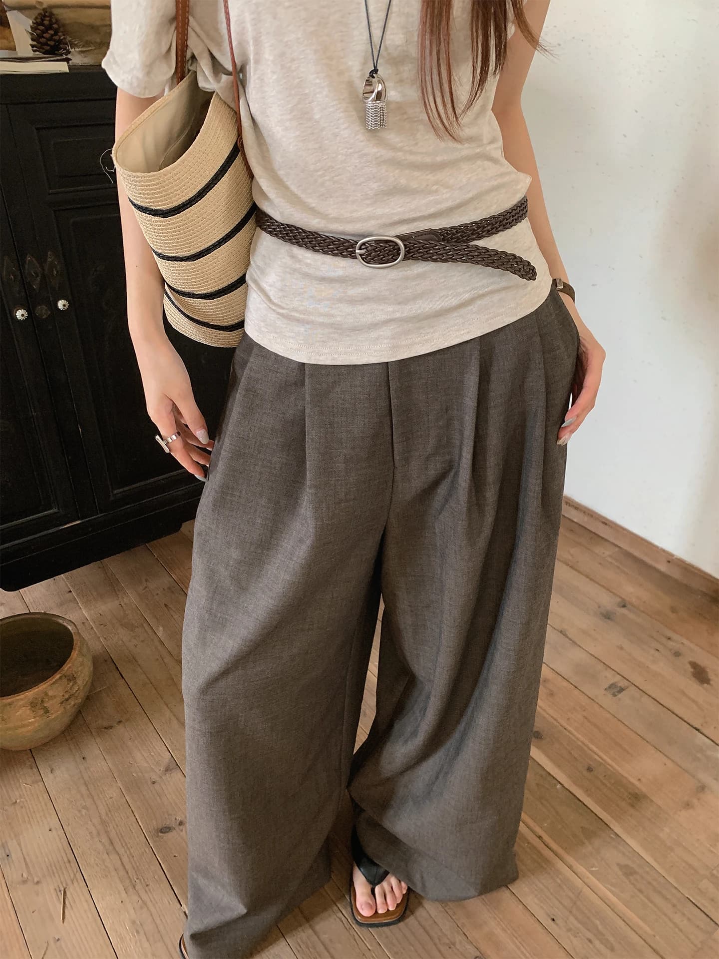 Old Money Style Vintage Woven Slim Belt For Women High-End Metal Buckle No-Punch Leather Belt With Jeans Belt