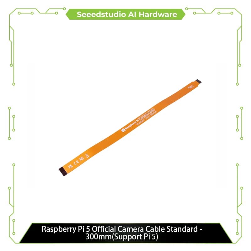 The 300 mm standard Raspberry Pi 5 official camera adapter cable provides two four-lane MIPI connectors for camera