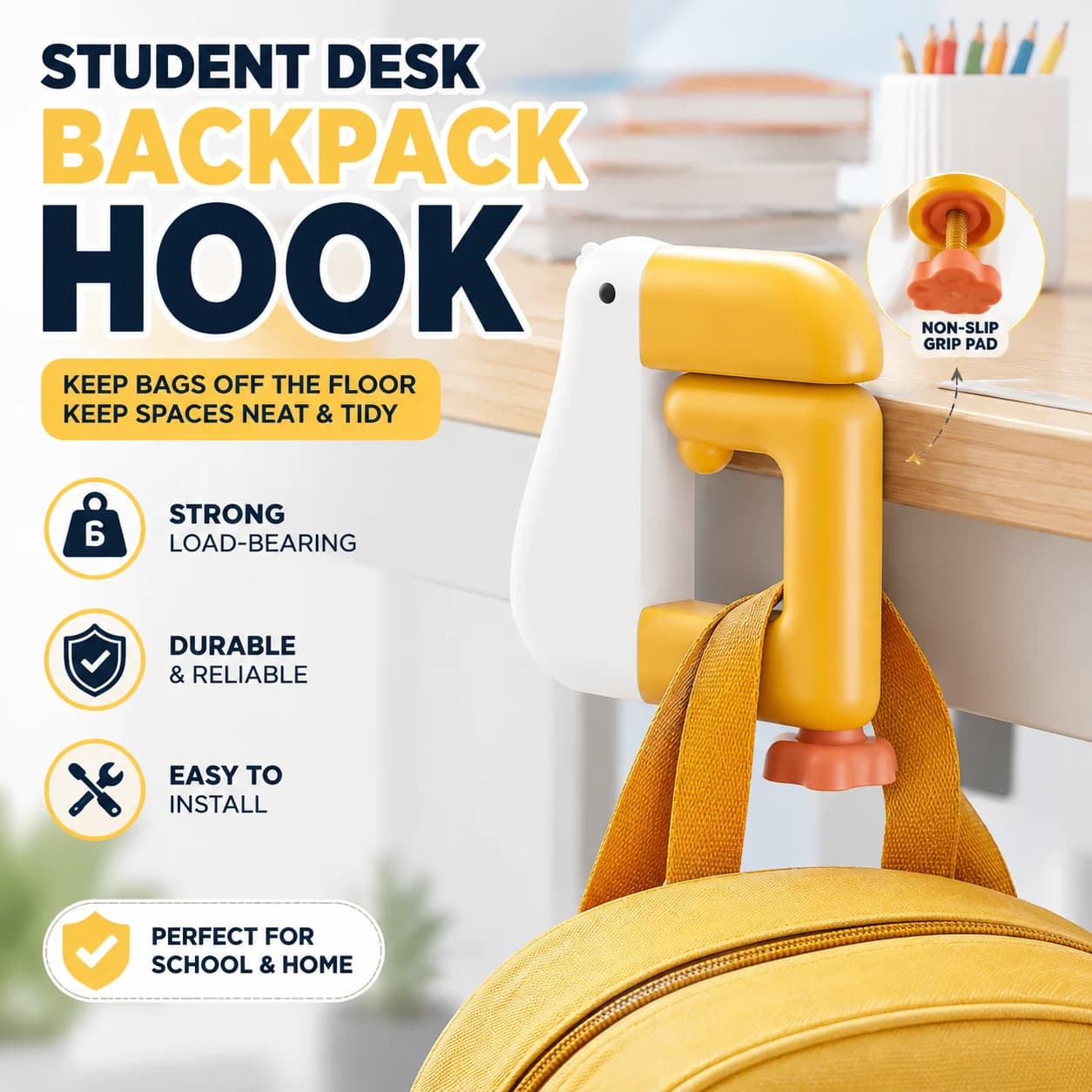 Portable Hook Hanging Decor Table Wallet Bag Hook Wall Hanger Bracket Handbag Non Punching Student Office Supplies