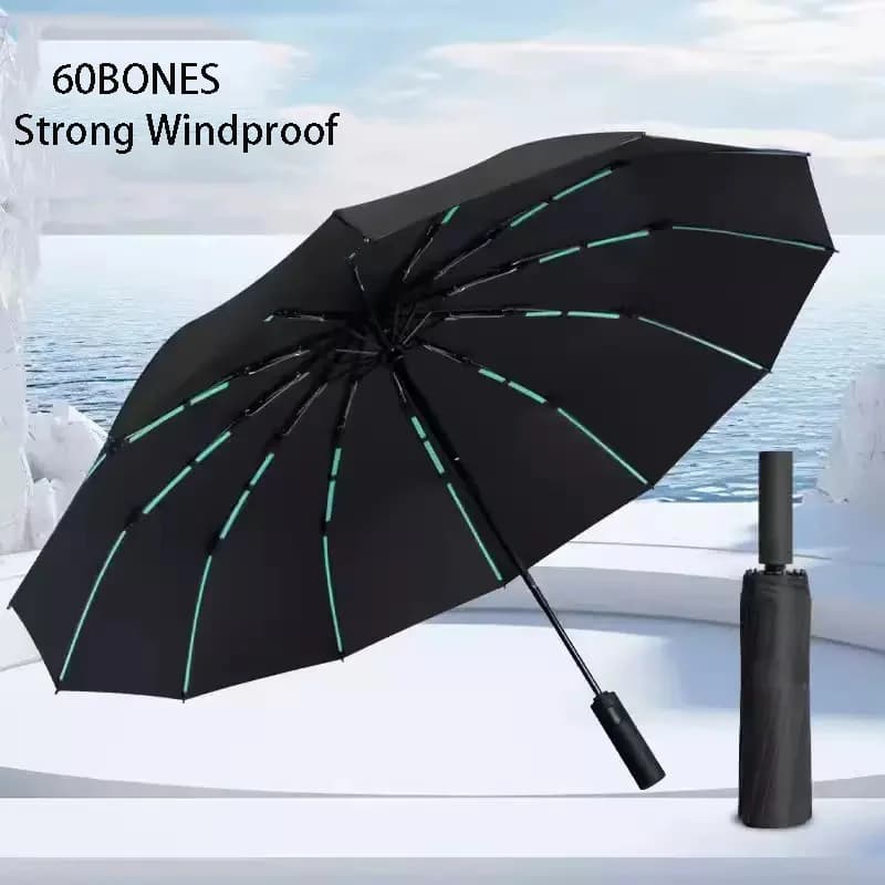 Ombrello Pieghevole Super Resistente a 60 Stecche, Antivento, Telescopico, Grande, Automatico, Impermeabile, Antitempesta, Anti-UV
