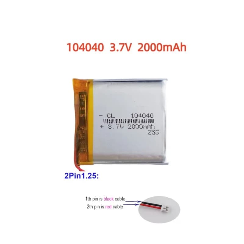 Batteria al litio ricaricabile ai polimeri di litio da 3,7 V 2000 mAh 7,4 Wh 104040 JST 2 pin 1,25 mm spina per GPS 3C DashCam digitale Tablet PC
