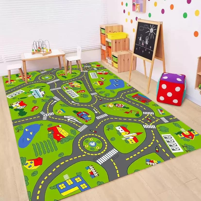 Tappeto Educativo per Bambini con Auto e Traffico Stradale, Tappetino da Gioco per Cameretta e Asilo Nido