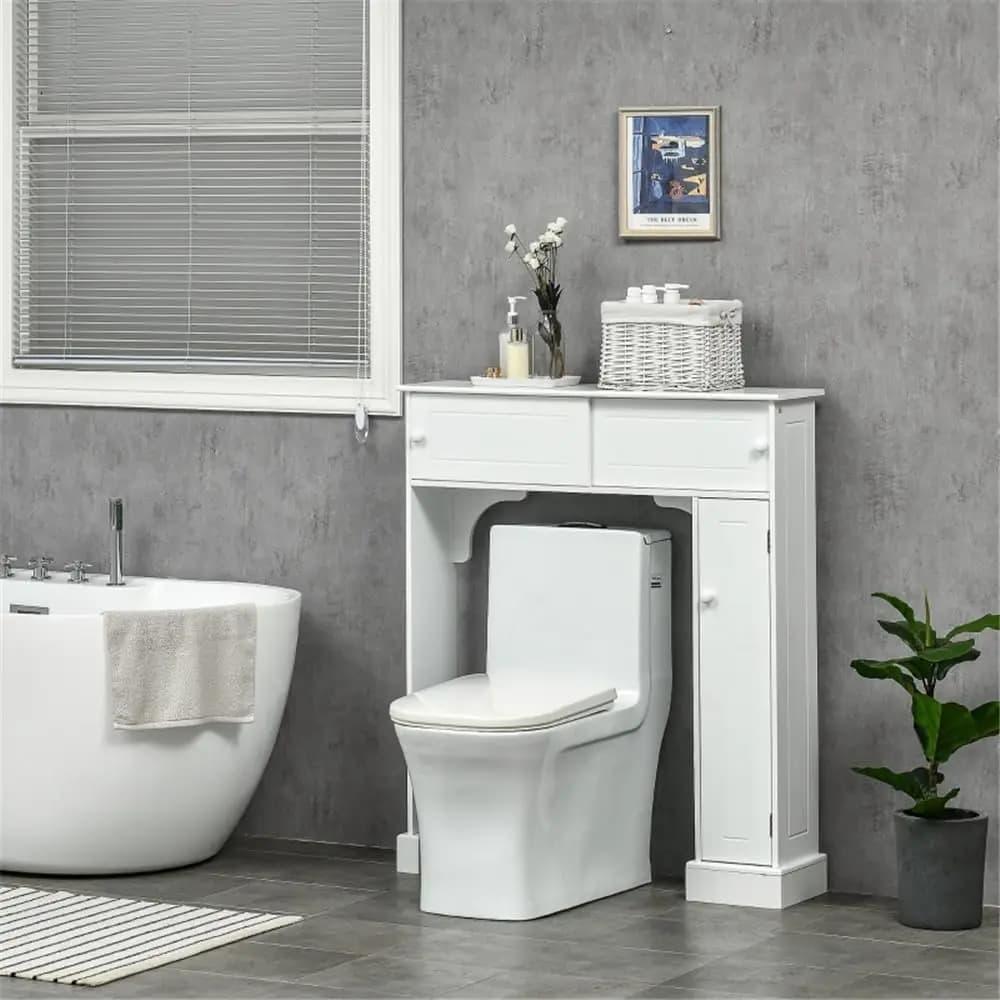 Mobiletto Salvaspazio da Bagno con Anta e Portarotolo, Organizzatore per WC e Bagno