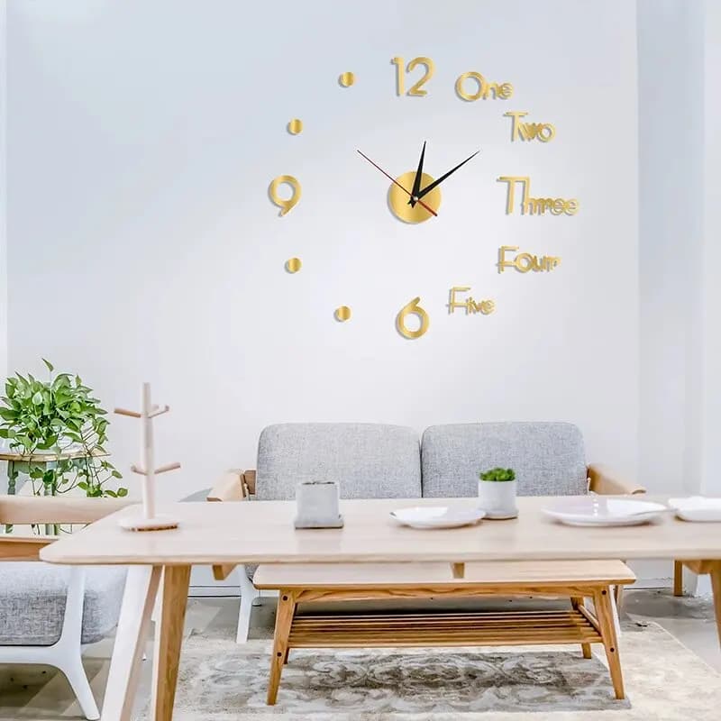 3D DIY Silent Wall Clock Black/Gold/Silver Simple Modern Punch-Free Wall Sticker Clock