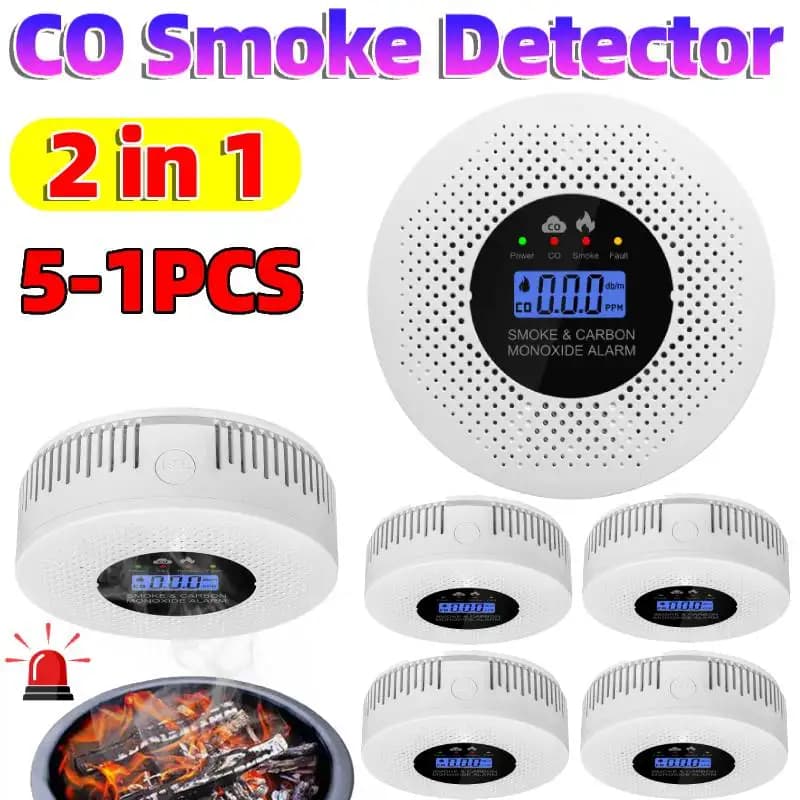 Allarme antifumo e monossido di carbonio da 1-5 pezzi con display LCD, allarme antincendio 2 in 1 e rilevatore di CO alimentato a batteria per la casa e la cucina