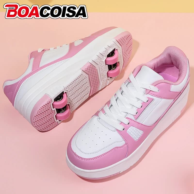 Scarpe da skate a 4 ruote per ragazzi e ragazze, pulegge, sneakers, casual, per sport all'aria aperta, scarpe da passeggio per studenti delle scuole termoretraibili