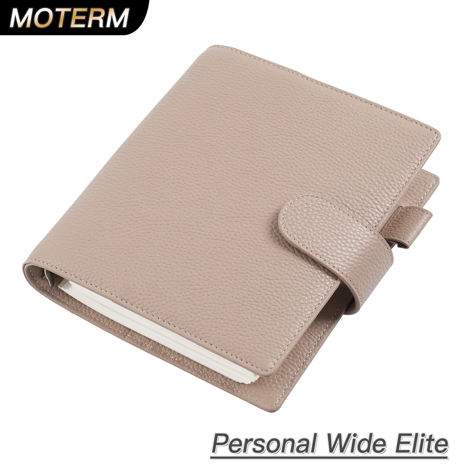 Moterm Elite Rings Planner personale di grandi dimensioni senza grande taccuino in pelle di ciottoli con tasca posteriore con diario organizer per anelli da 25 mm