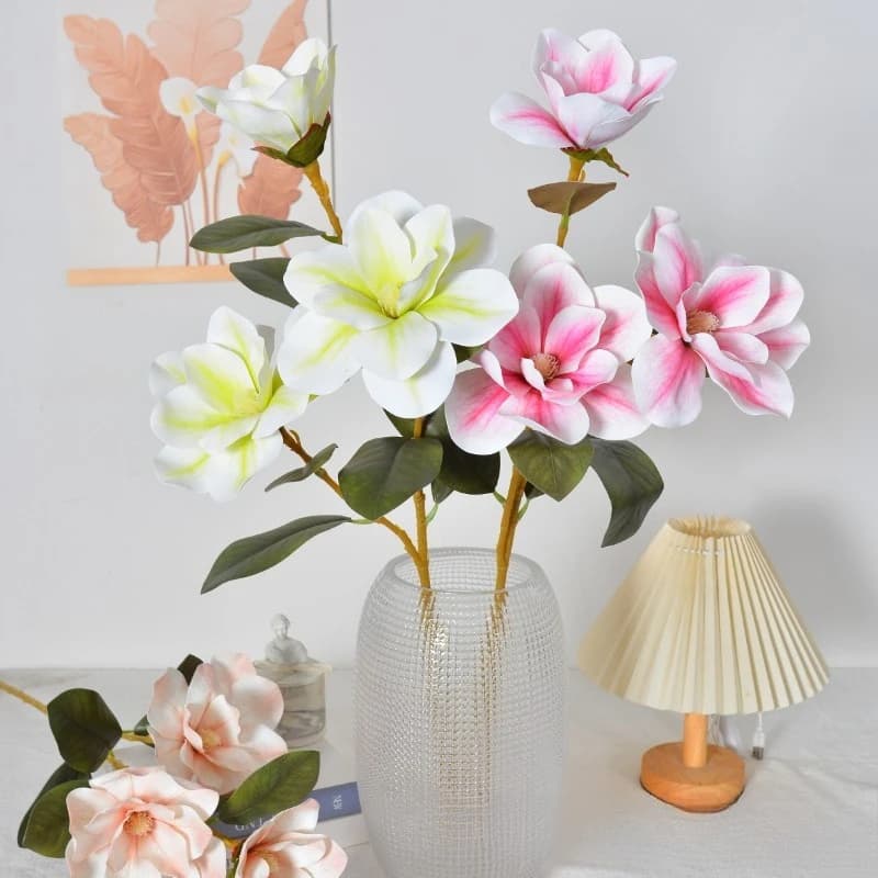 4/5pcs Simulation 3-fork Magnolias Branch Film Purple Flowers Shopping Mall Decoration Artificial Magnolia Plant Fake Flower
