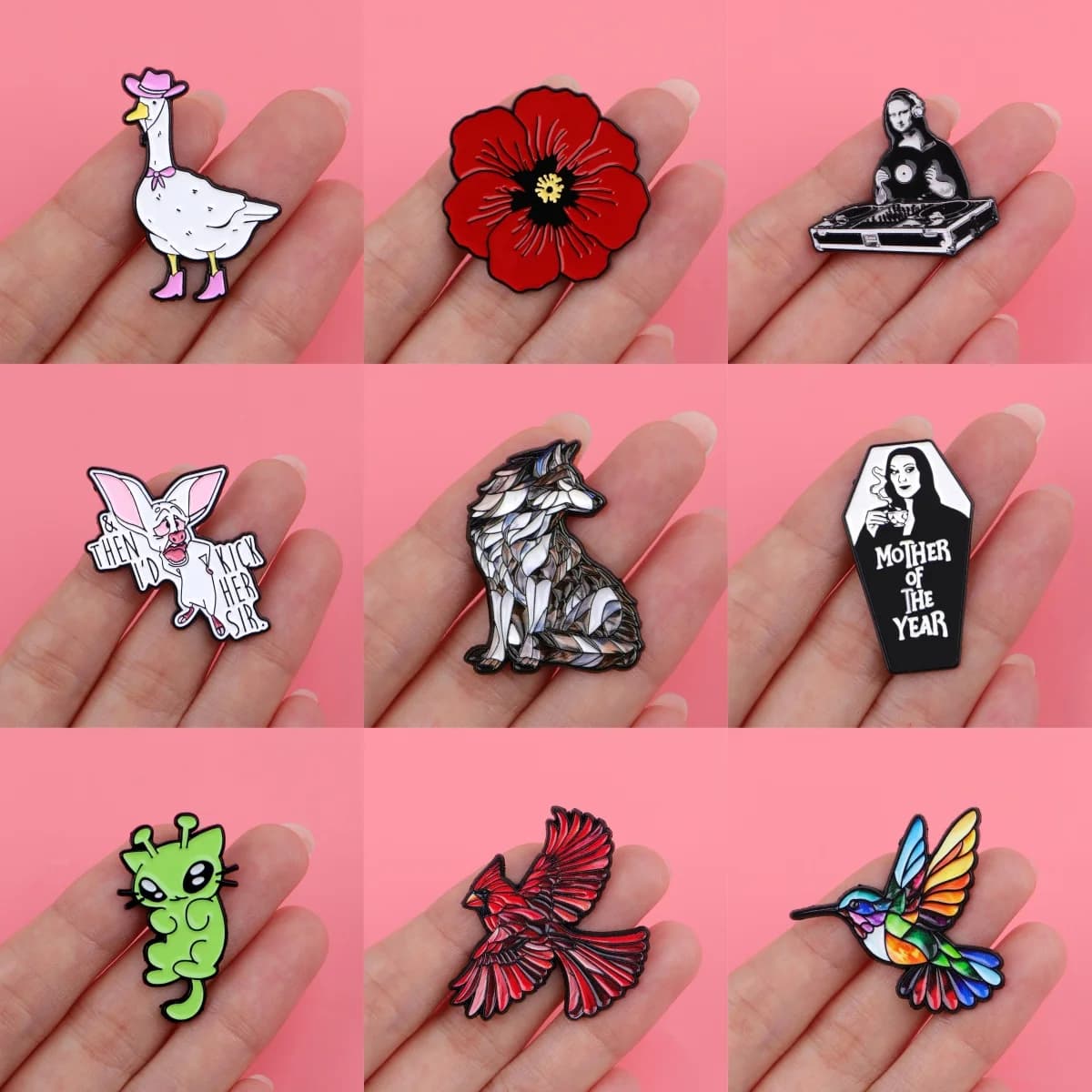 Colorful Fox Enamel Pins Cartoon Bird Brooches Badge Flowers Lapel Pin For Backpack Clothes Accessories Art Jewelry Mother Gifts