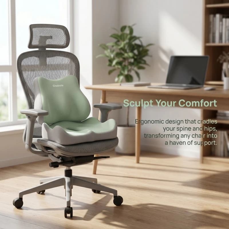 1pc Memory Foam Seat Cushion - 3D Ergonomic Support| Light Green, Washable Polyester, Car/Office Essentials