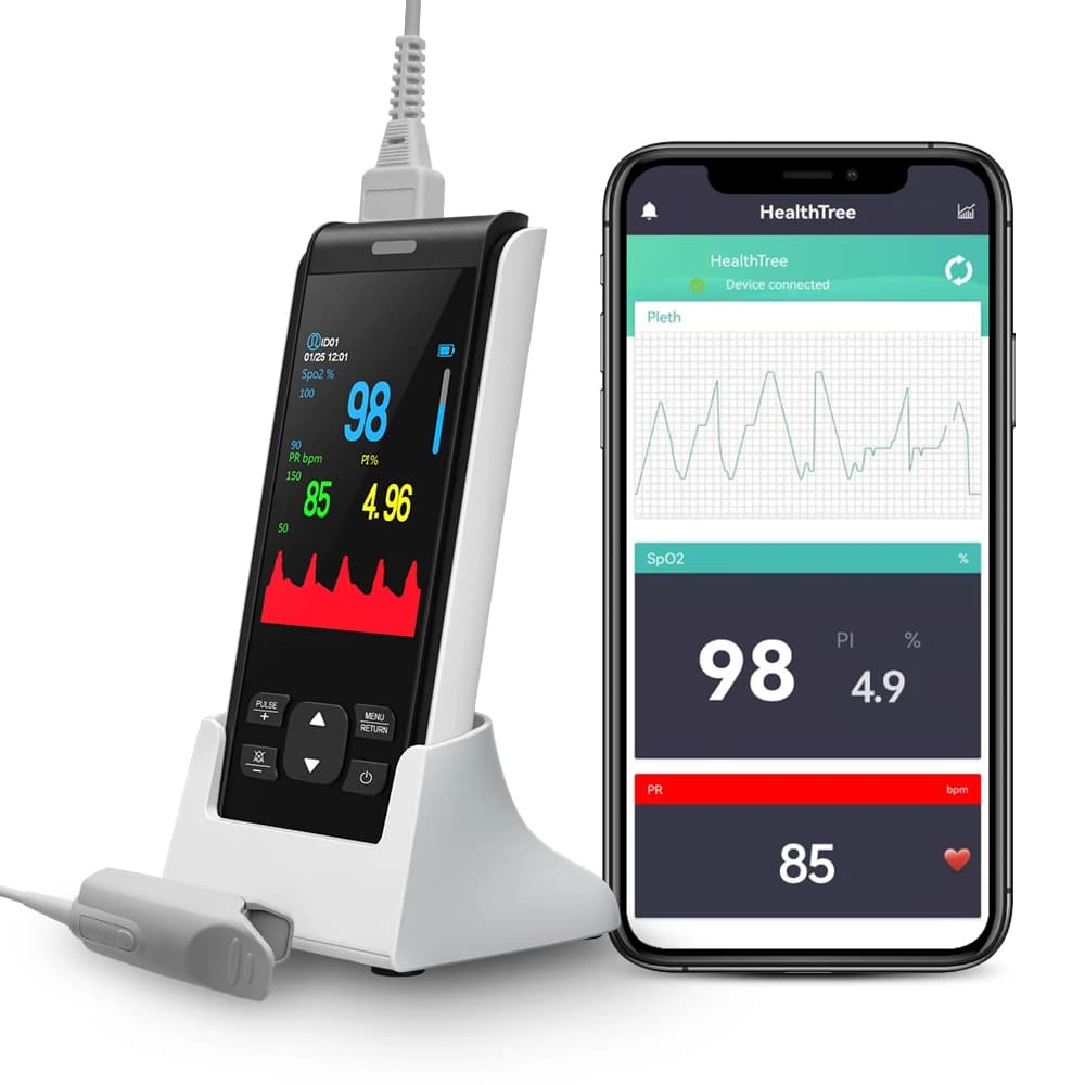 HealthTree Pulsossimetro portatile ricaricabile Ossimetria Ossigeno nel sangue Monitor della frequenza cardiaca Controllo APP Bluetooth